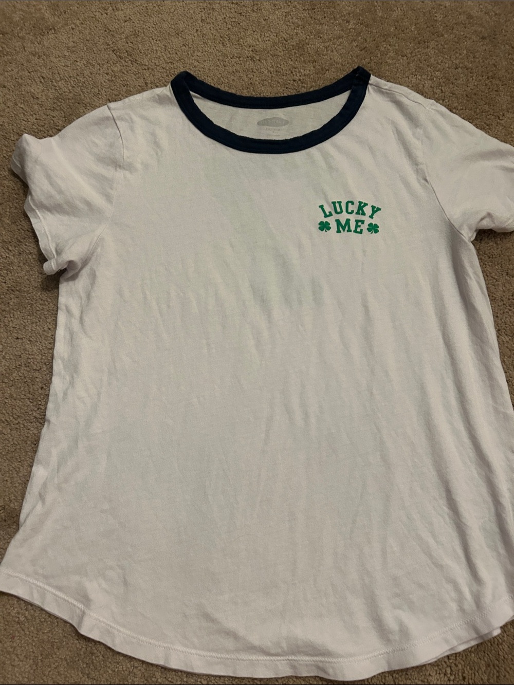 Old Navy "Lucky Me" ☘️White Ringer Tee with Green Print